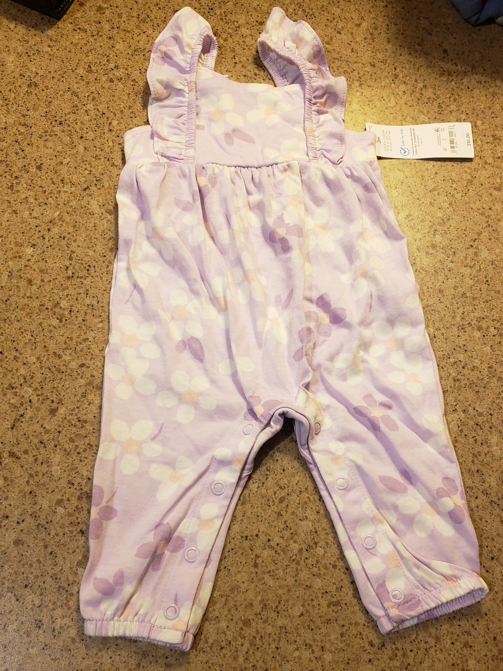 Carter's Lilac Floral Ruffle-Shoulder Romper